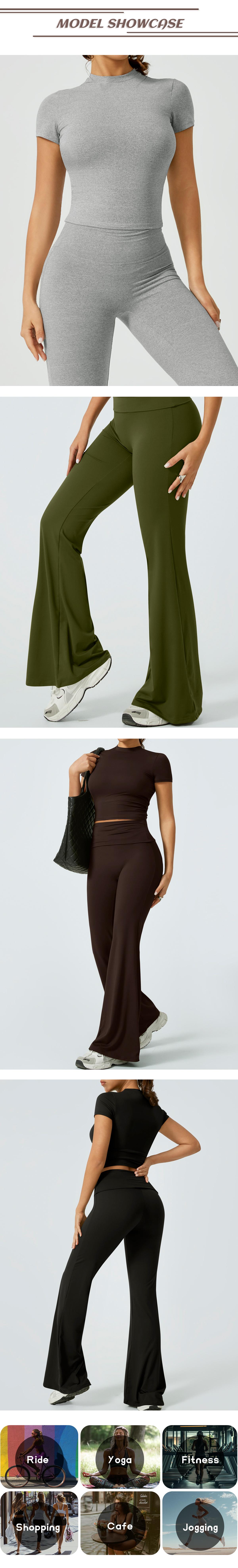 TimeOFF Women's 2-Piece Short-Sleeve Crop Top & High-Waist Flared Leggings Set, Waist Cinching & Body Shaping, Trims Leg Lines, Solves Figure-Enhancing & Flexible Fit Need for Yoga, Fitness Workouts & Active Lifestyle Scenarios,sweatsuits women