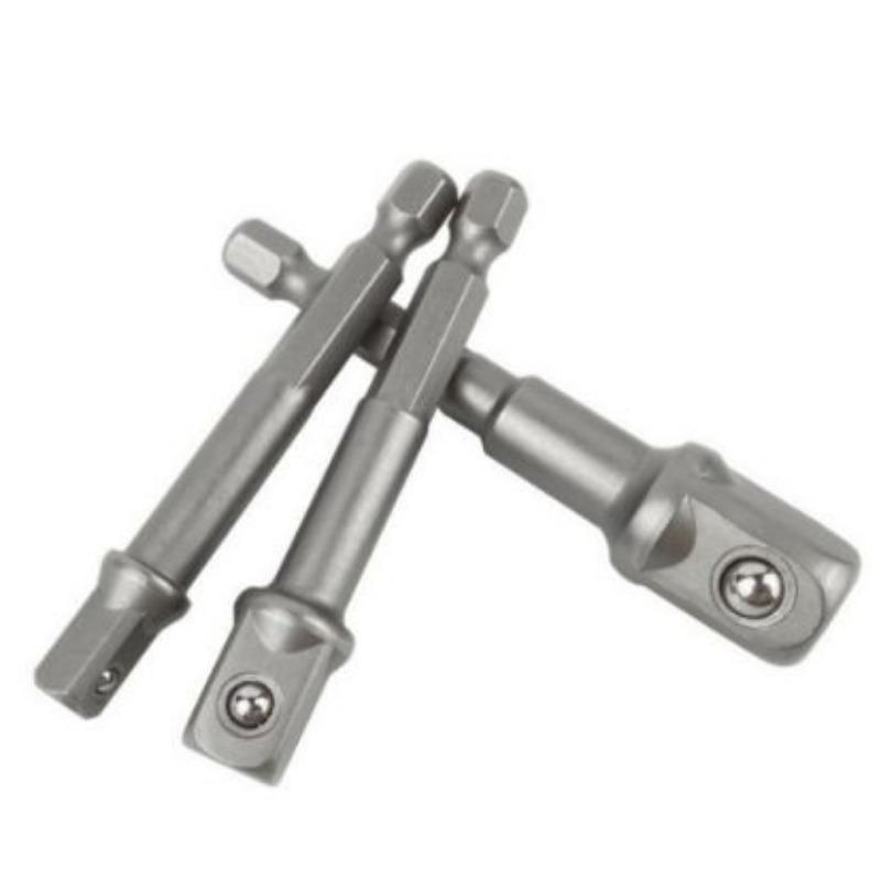 3pcs Chrome Vanadium Steel Socket Adapter Set, Hex Shank (1/4", 3/8", 1/2"), Durable Extension Drill Bit Set for Electric, Pneumatic, Manual Screwdrivers, Construction Tools