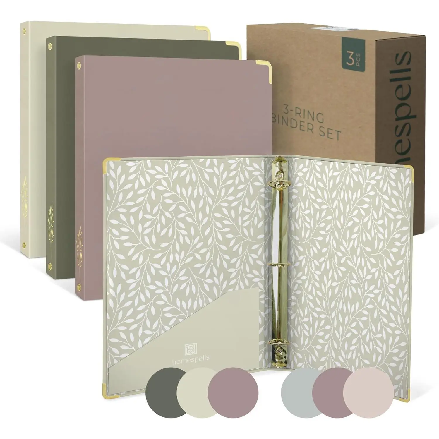 3 Ring Binder 1-Inch Rings – 3-Pack of Cute Binders with Pockets, Gold-Foil & Metal Corners – 1 Inch Binders 3 Ring Cute for School, Office & Work – 1" Pastel Three-Ring Binder One Inch
