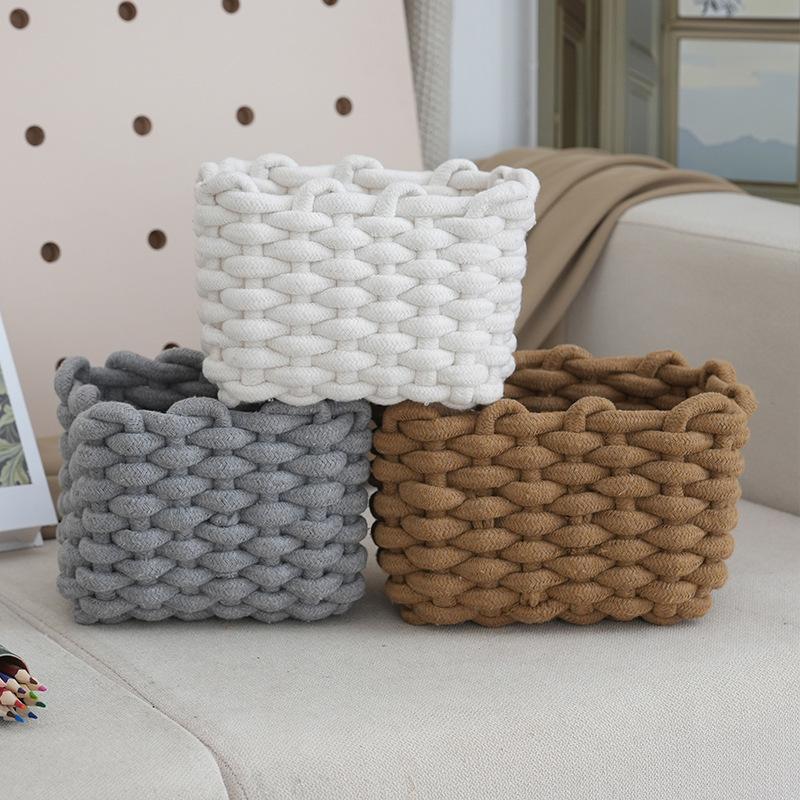 Handmade Polyester Storage Basket Stackable Cosmetic Organizer, Durable Design for Bedroom Living Room Vanity Decor, High-Quality Home Organization, Decorative Appeal