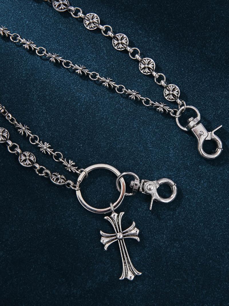 Double Layer Cross Waist Chain, Hip Hop Style, Denim Jeans Chain, Backpack Chain, Sword Bead Decoration, Vintage Punk Wallet Chain