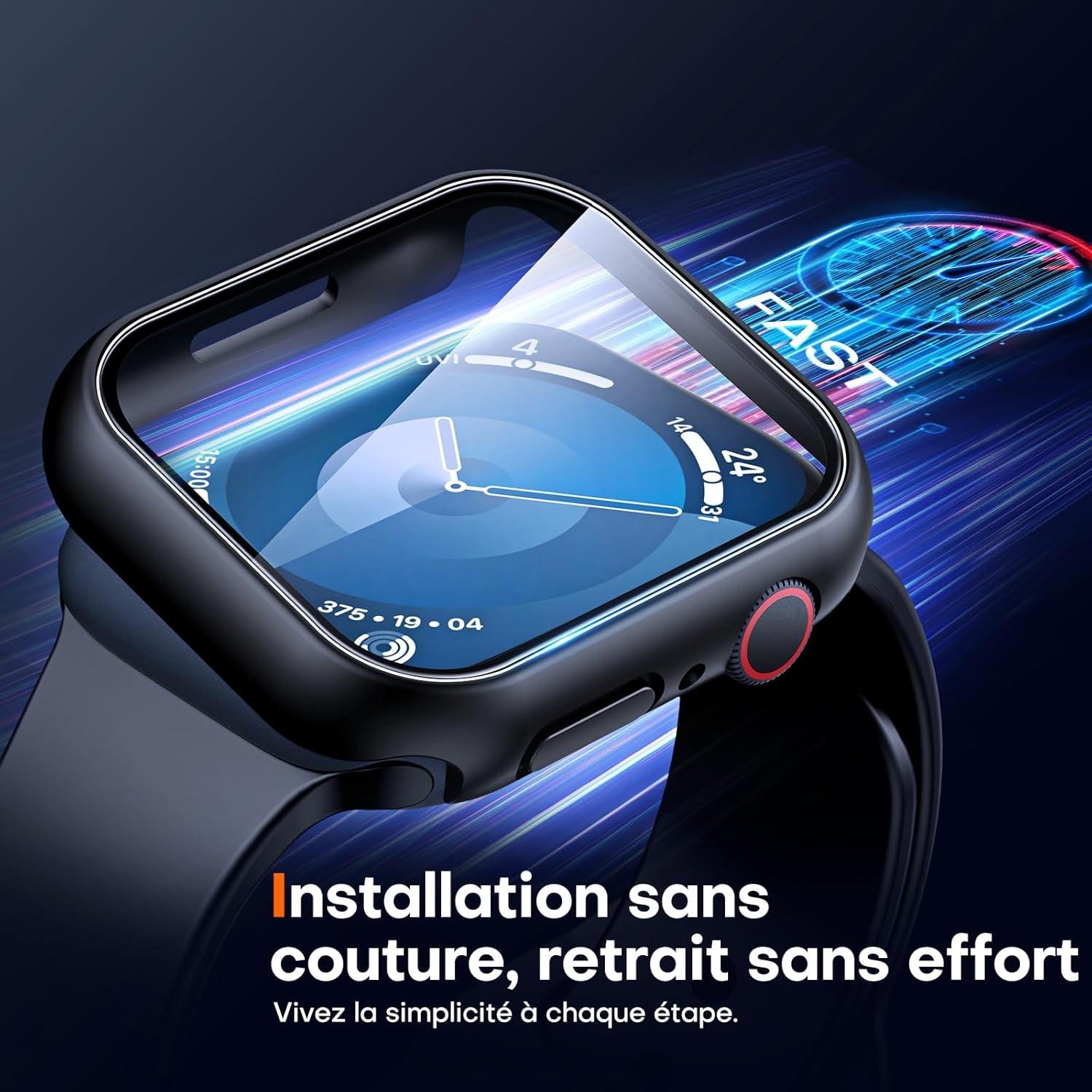 2 Sets for Apple Watch Series PC Black Protective Case with Tempered Glass Film, Smartwatch Accessories, Ultra-Thin Fit Anti-Scratch Protection Easy Installation, Black for iWatch 9/8/7 41mm/45mm, 6/5/4/SE 40mm/44mm, 3/2 38mm/42mm