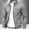 Men's Luxury Milan Letter Stand Collar Jacket, Casual Fitted Jacket, Business Casual Plain Windproof Coat, Fall Winter Lightweight Outerwear, Casual Outerwears, Ideal Father's Gift, Fashion, Menswear, Autumn Winter Wear