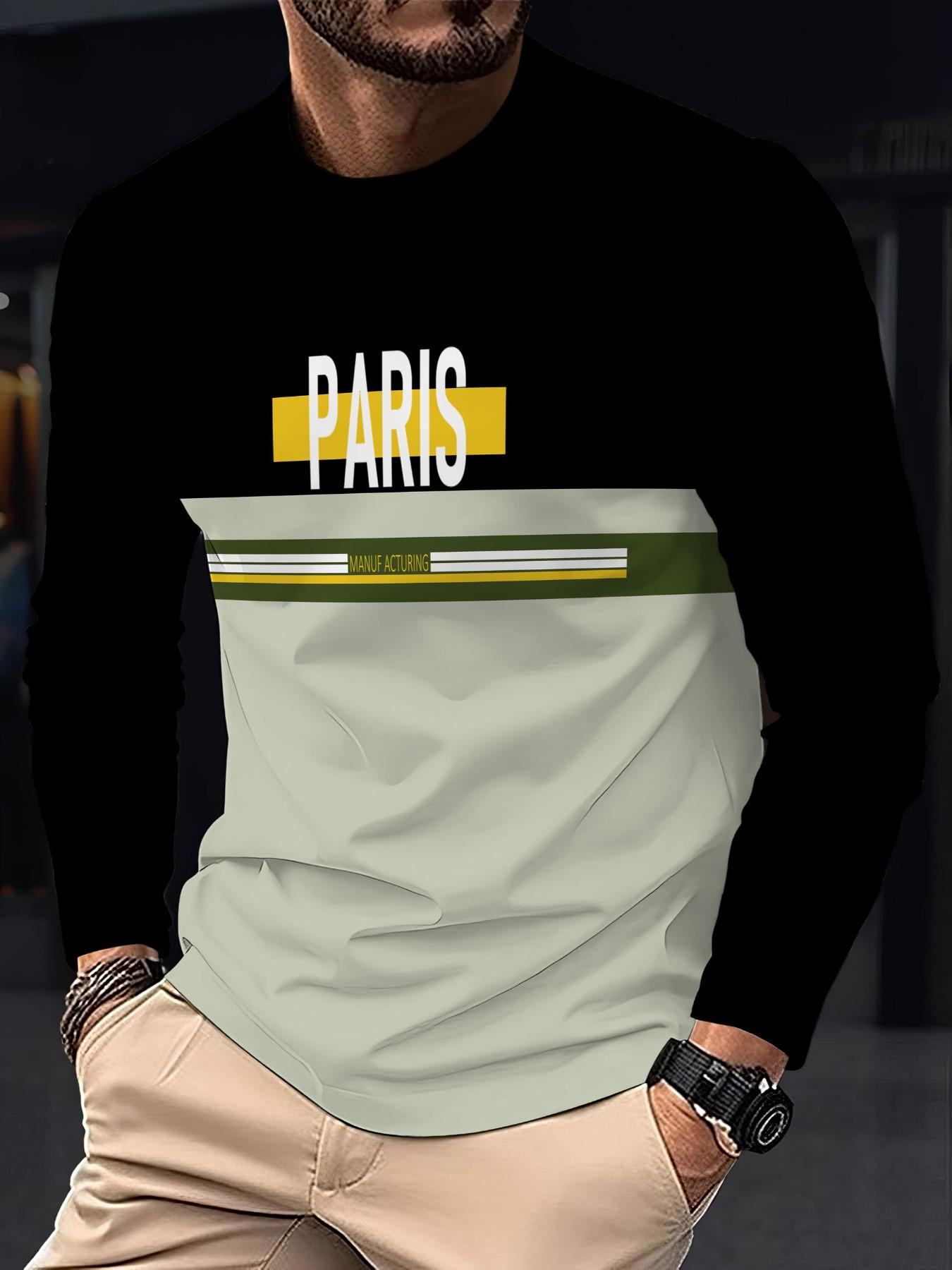 Men's Lheurystic 3D Digital Colorblock Long Sleeve T-Shirt, Casual Sporty Round Neck, Elastic Polyester Blend, Fall/winter