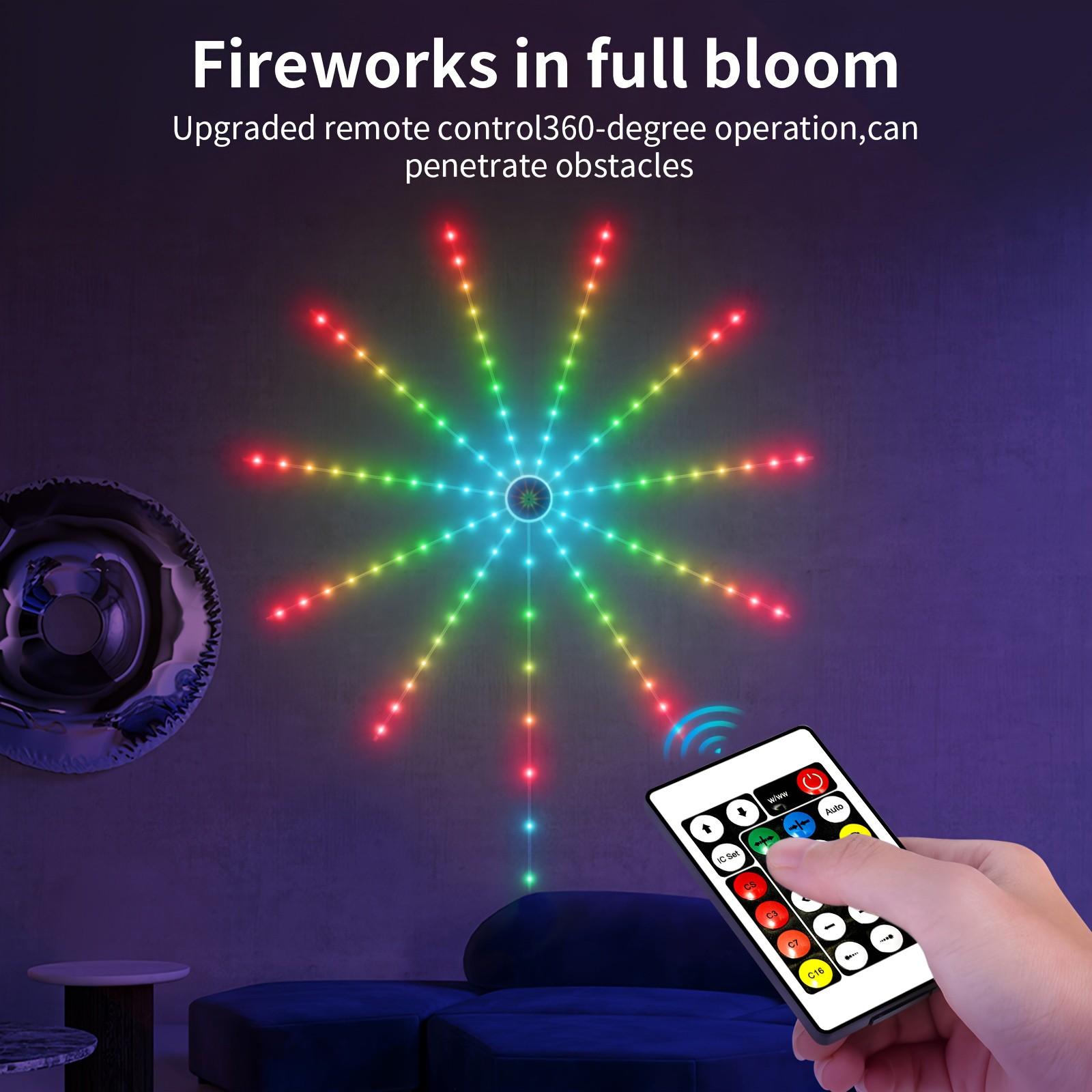 USB RGBIC Smart Fireworks LED Strip Lights, Music Sync Sound Activated Color Changing Atmosphere Lamp, Remote & Bluetooth APP Control Decor Light for Bedroom Bar Home Christmas Eid Party Indoor Decor
