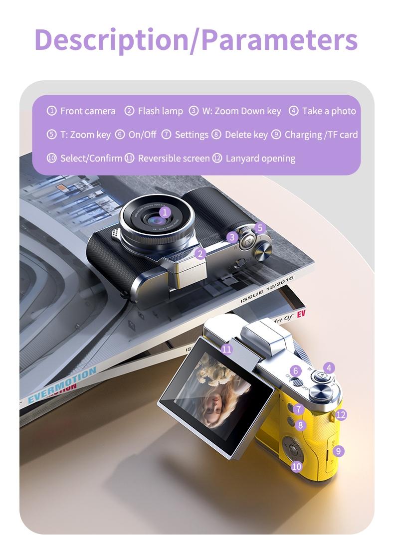 Foldable Screen Student Camera, Retro Ccd Card Camera, 1080P Digital Portable Camera, Includes Phone Chain and 32GB Storage, Perfect Gift