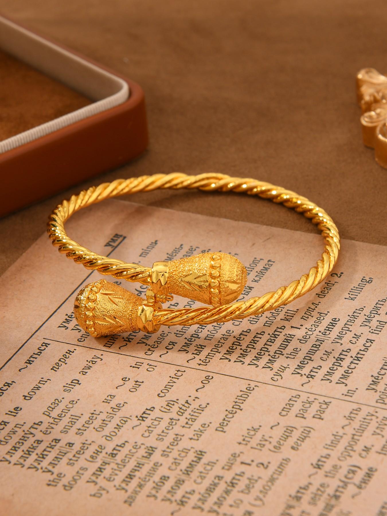 24k Copper Bangle Bracelet, Twisted Texture Bell Design, Vintage Luxury Women's Jewelry, Daily Wear Accessory