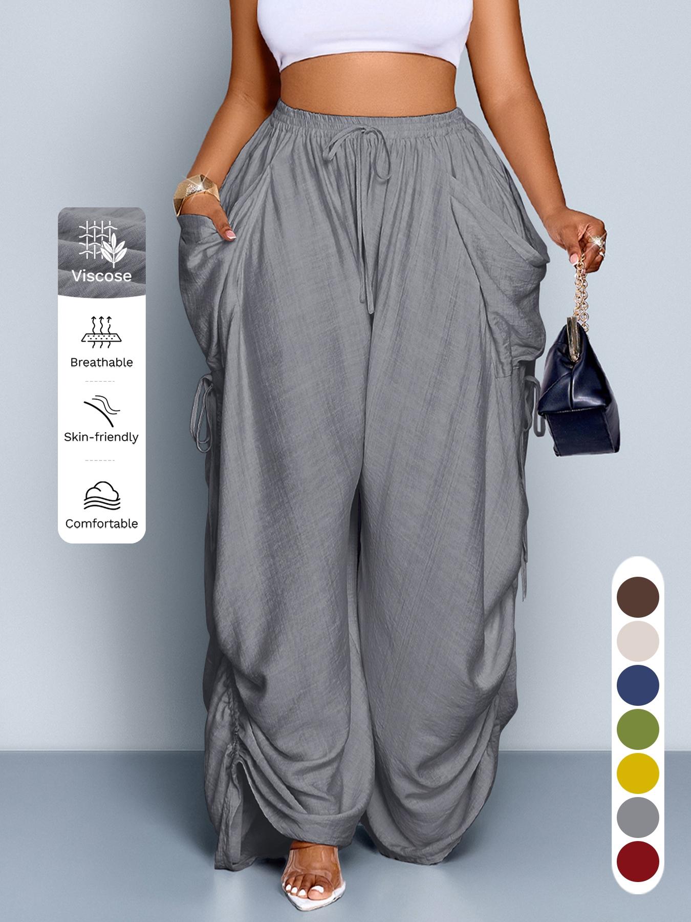Women's Casual Loose-Fit Wide Leg Pants, All-Season Woven Fabric, Long Plain Design, Daily Commute & Vacation Wear