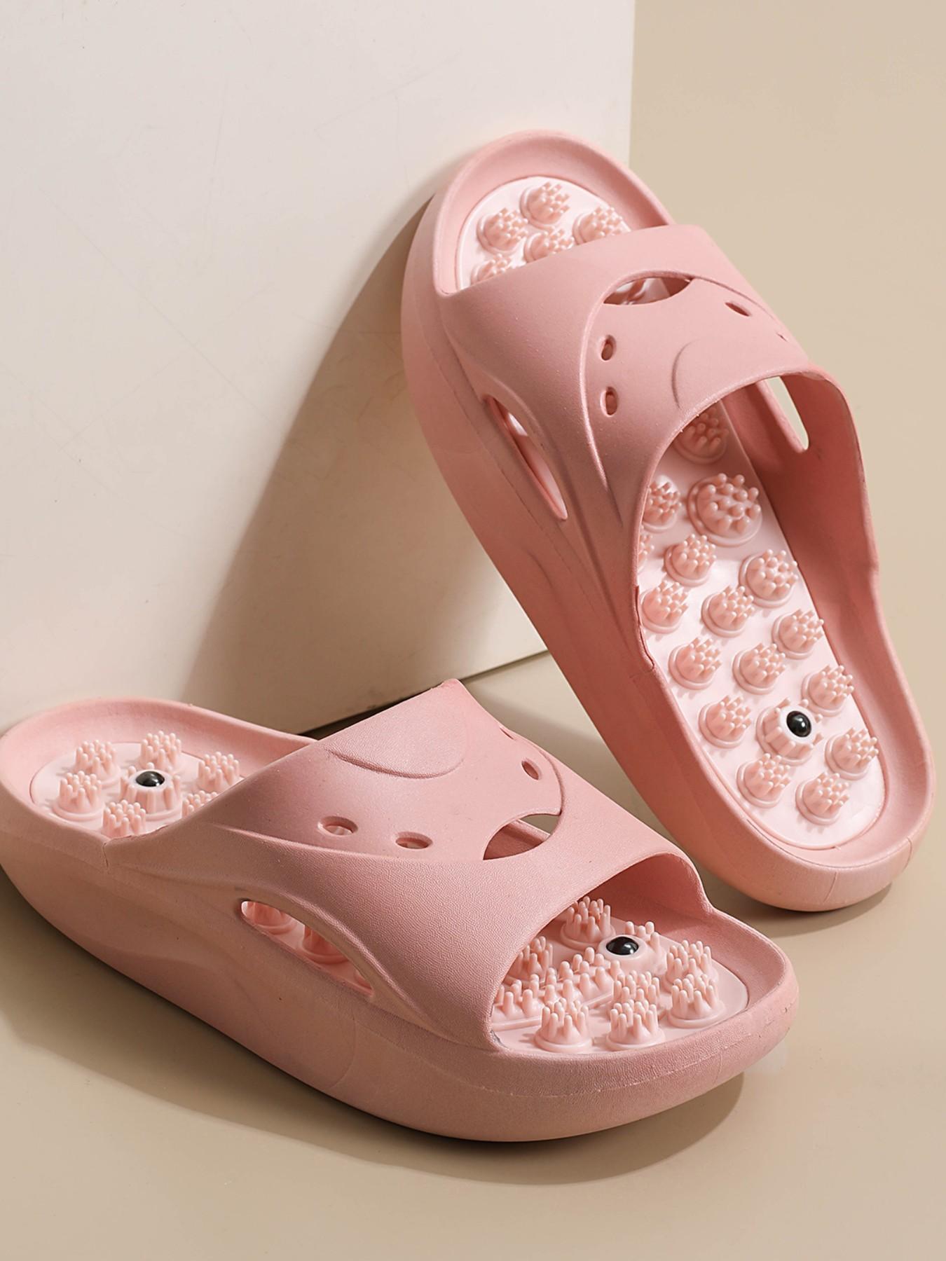 Trendy Thick Sole Women's Slippers, Comfortable Loose Fit, Home and Beach Use, Casual Patchwork Design, PU Leather, Eva Sole