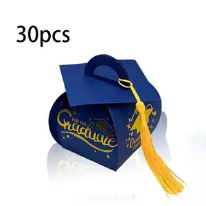 30pcs Graduation Hat Boxes, Surprise Candy Packaging, Creative Gold Foil Tassel Box, Perfect for Graduation Party Supplies