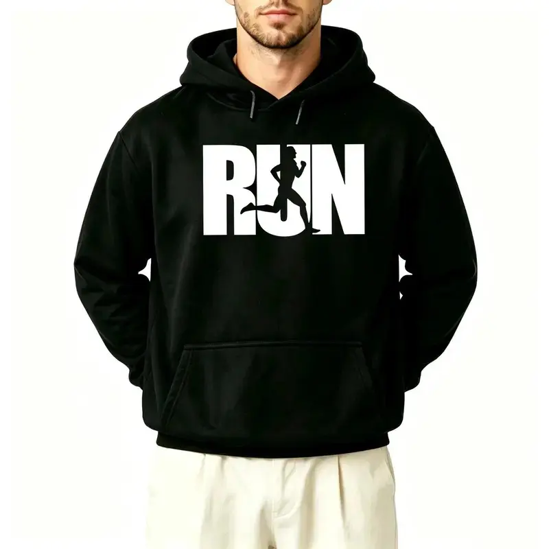 Unisex Marathon Runner Graphic Hoodie, Athletic Running Workout Pullover Sweatshirt, Casual Sporty Streetwear Hooded Top, Meaningful Gift for Runners