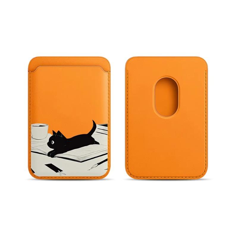 Leather card wallet phone card holder for magnetic Black Cat case, suitable for all Magsafe-supported iPhones card phone backpack, compatible with iPhone 17/16/15/14/13/12/11, waterproof, shockproof, and scratch-resistant