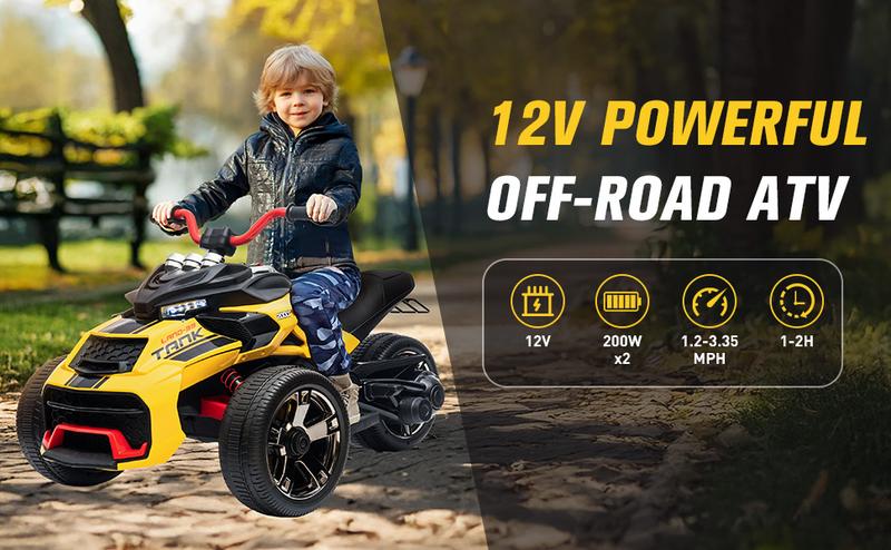 Kids 3-Wheeler ATV Motorcycle XB-3118 12V Electric Ride-On Toy with LED Lights, Bluetooth, MP3, EVA Tires, Spring Suspension, Soft Start for Ages 3-8 Sturdy Handlebars Control Durable Astm Certification Plastic Safety