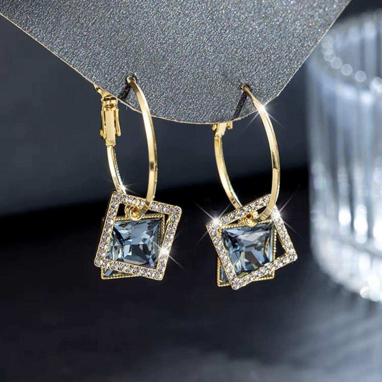 Square Hoop Earrings for Women, Modern Elegant Jewelry with Sparkling Cubic Zirconia and 925 Silver Needle, Female, Adds A Sparkling Allure, Statement Earrings, Unique Earrings