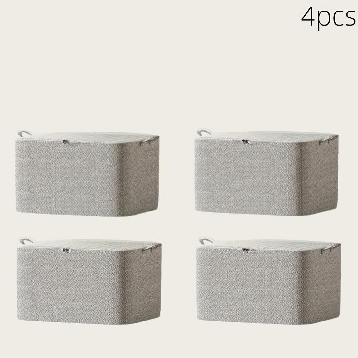 4 Pack Foldable Fabric Storage Bins with Lid Stackable Closet Organizers for Under Bed Wardrobe Moving Space Saving Rectangular Large Capacity Beige High Capacity Storage