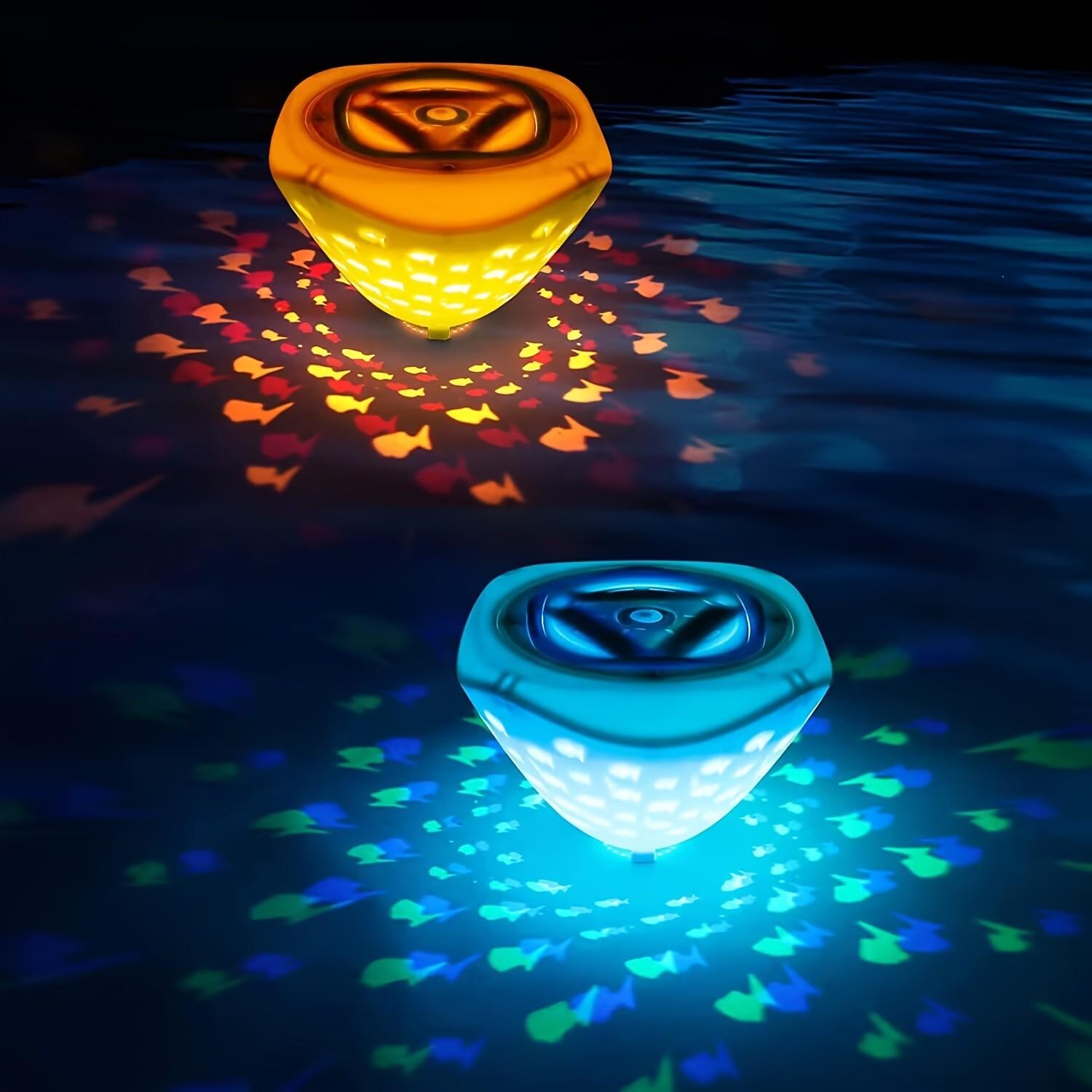 Kolzp LED Floating Fish Projector Light, Ip67 Waterproof Multicolor Underwater Fountain Light, AAA Battery Powered, Pool Party Decor, Decorative Lights