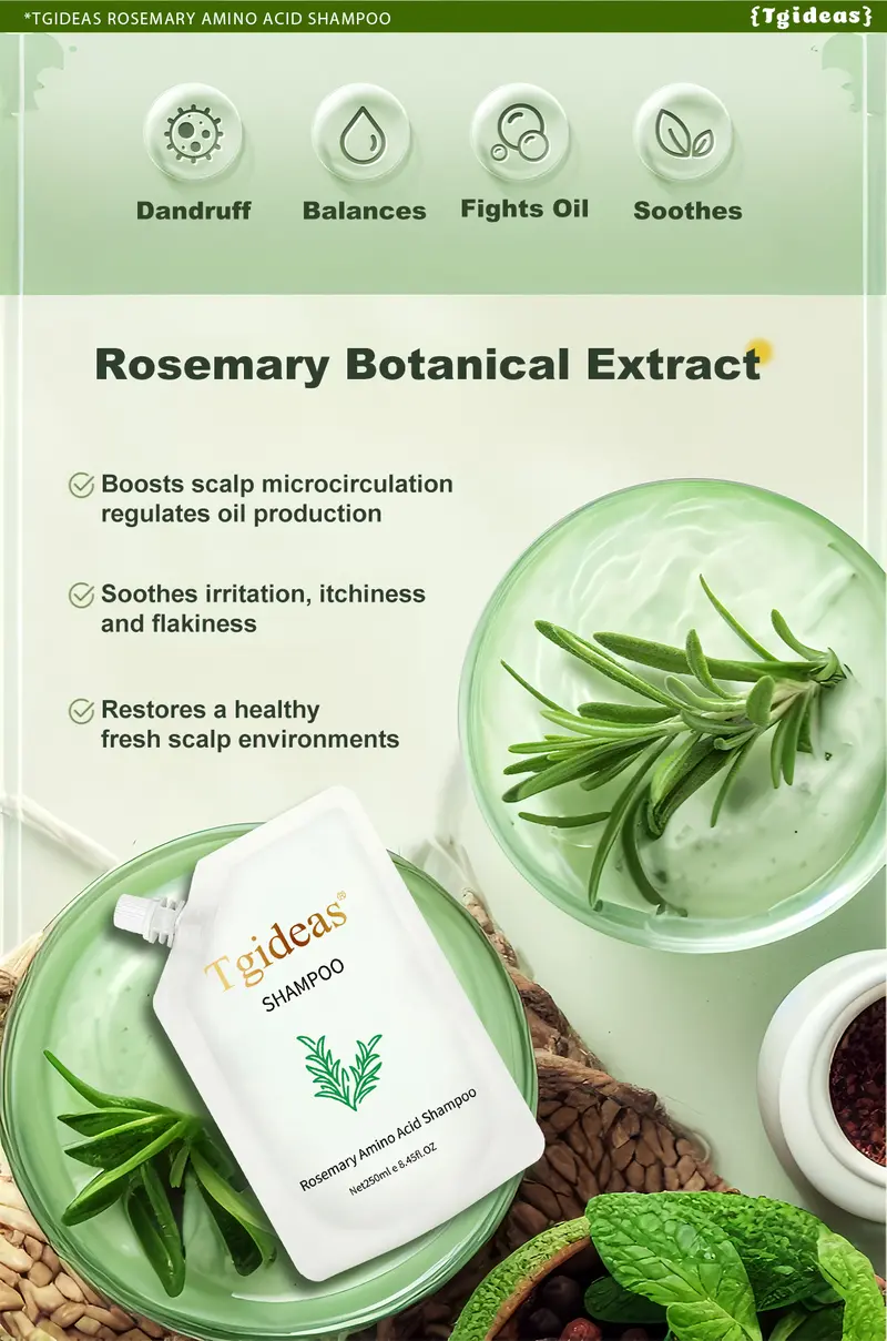 Product Introduction of 【 Buy 1-Get 1 Free!】Tgideas Anti-Hair Fall Hair Loss Treatment Shampoo Oil Control Anti Dandruff Haircare Rosemary Zinc PCA Help Hair Growth Amino Acid Hydrolyzed Protein Repair Reduce Hair Loss Scalp Cleanser Conditioner 250ML Gentle Smoother 19
