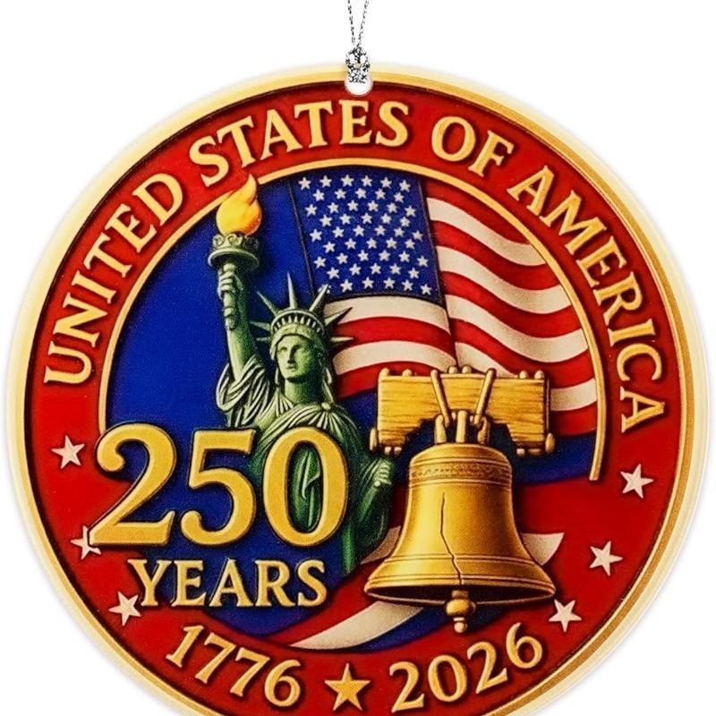 United States 250th Anniversary Ornament, 2D Acrylic Usa Hanging, Patriotic American Flag Decor, Gift for Us Citizens, Collector's Item