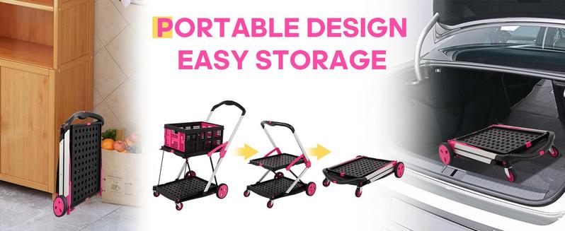 Multi-Use Functional Collapsible Carts | Mobile Folding Trolley | Shopping Cart with Storage Crate，Foldable Utility Cart with Wheels