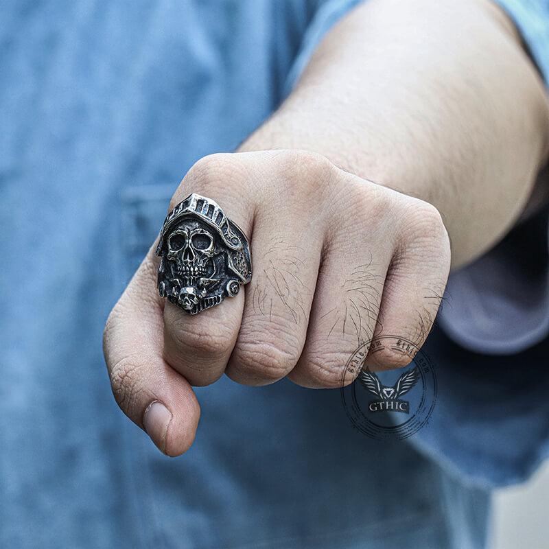 GTHIC Punk Knight Soldier Skull Ring Stainless Steel Statement Jewelry for Men Daily Wear