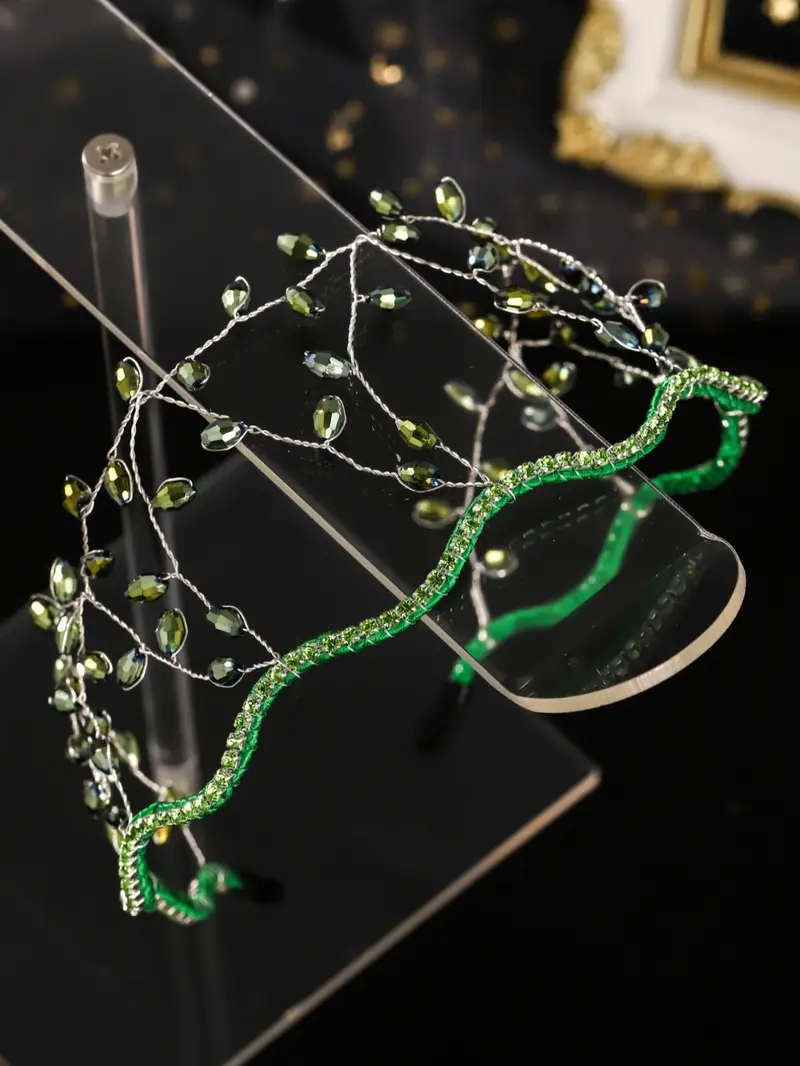 Multicolor Artificial Crystal Leaf Accents Crown Headband Forest Style Forest Theme Bridal Accessory, Bridal Headwear, Unique Artistic Design Tiara for All Seasons, Hairband