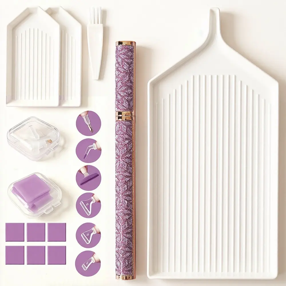 Diamond Painting Tool Kit, Rhinestone Pen with Plastic Tips, Large Tray, Multi-Color Glue, DIY Diamond Painting Supplies