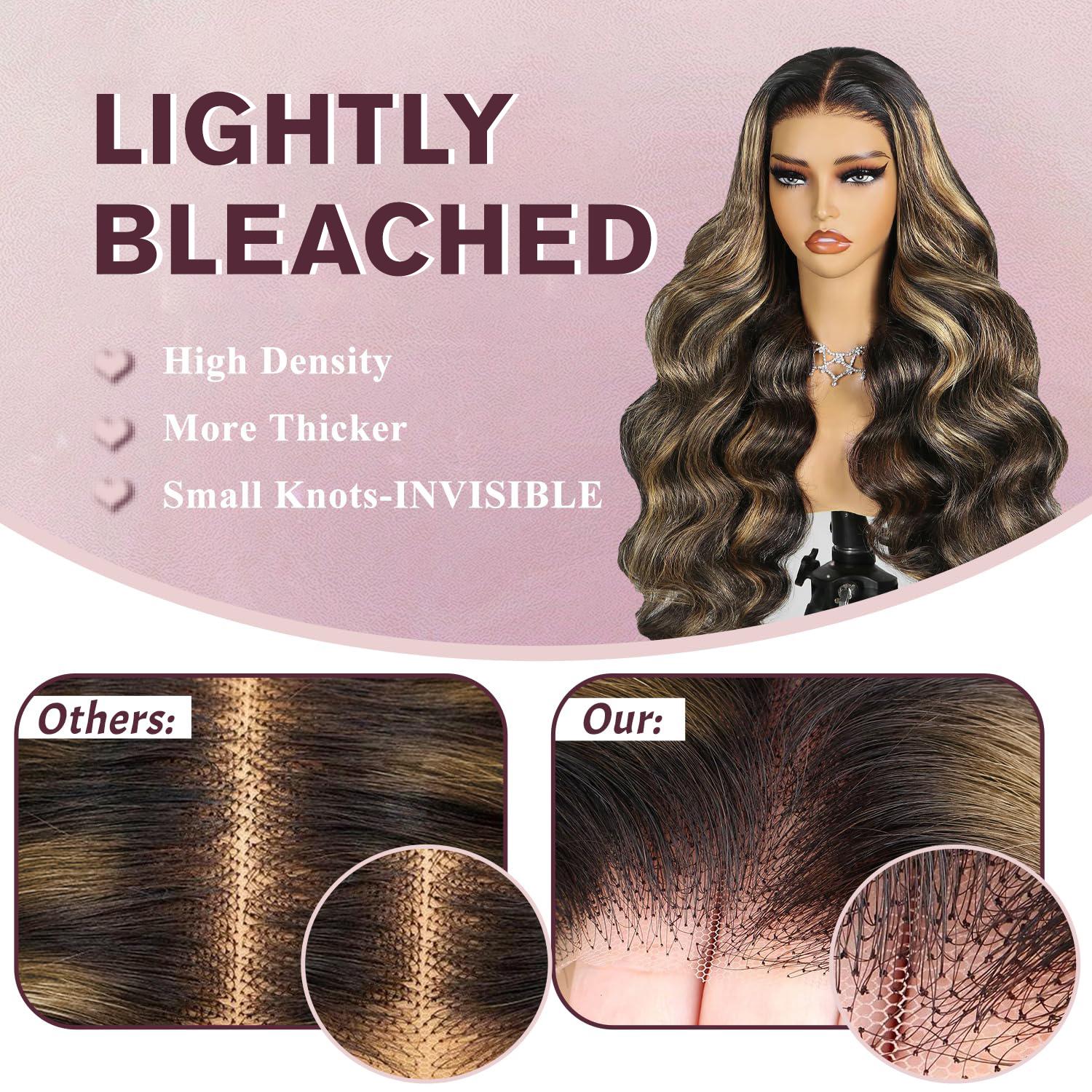Highlight Ombre Lace Front Wig Human Hair Wear To Go Wig Pre Cut 5x5 Lace Closure Wigs Blended Hair Body Wave Lace Front Wigs Pre Plucked 5x5 Glueless Lace Wig P1B/27 Brown Highlight Wig 200 Density Colored 26 Inch Balayage Wigs for Women