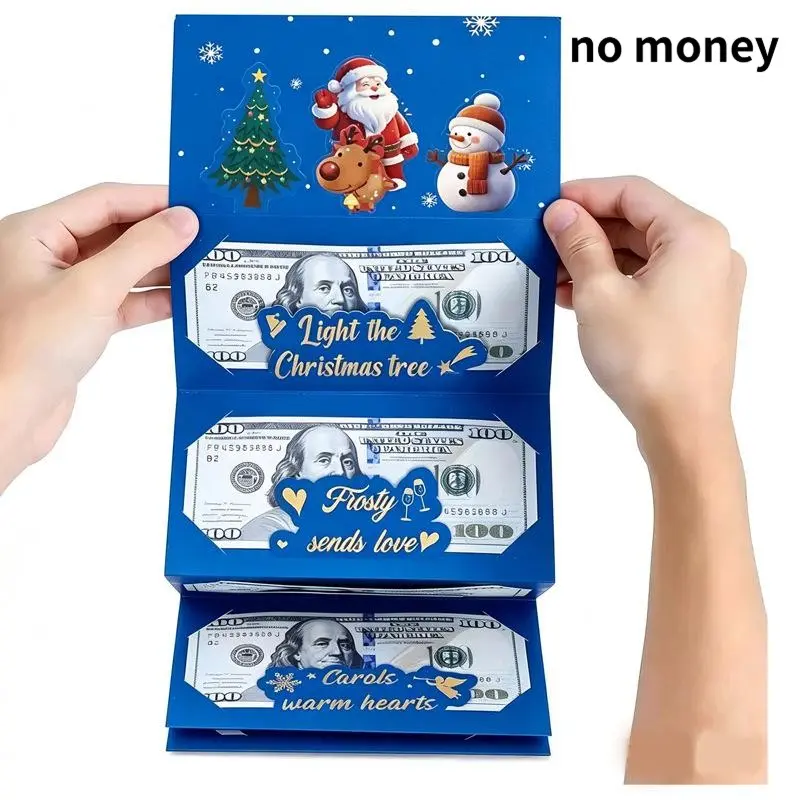 3Pcs Santa Claus Christmas Dollar Money Envelopes, Gold Foil 6 Slots Cash Holders, Xmas Surprise Party Favor Holiday