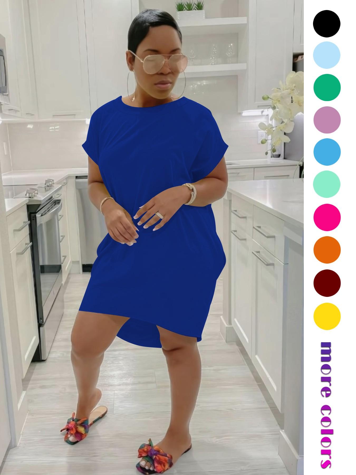 Women's Short Sleeve T-Shirt Dress, Stretchy Bodycon Midi Dress with Curved Hem and Side Pockets，Short Sleeve Crew Neck Bodycon Midi Dress with Pockets，Womens Bodycon Midi Dress, Casual Wear