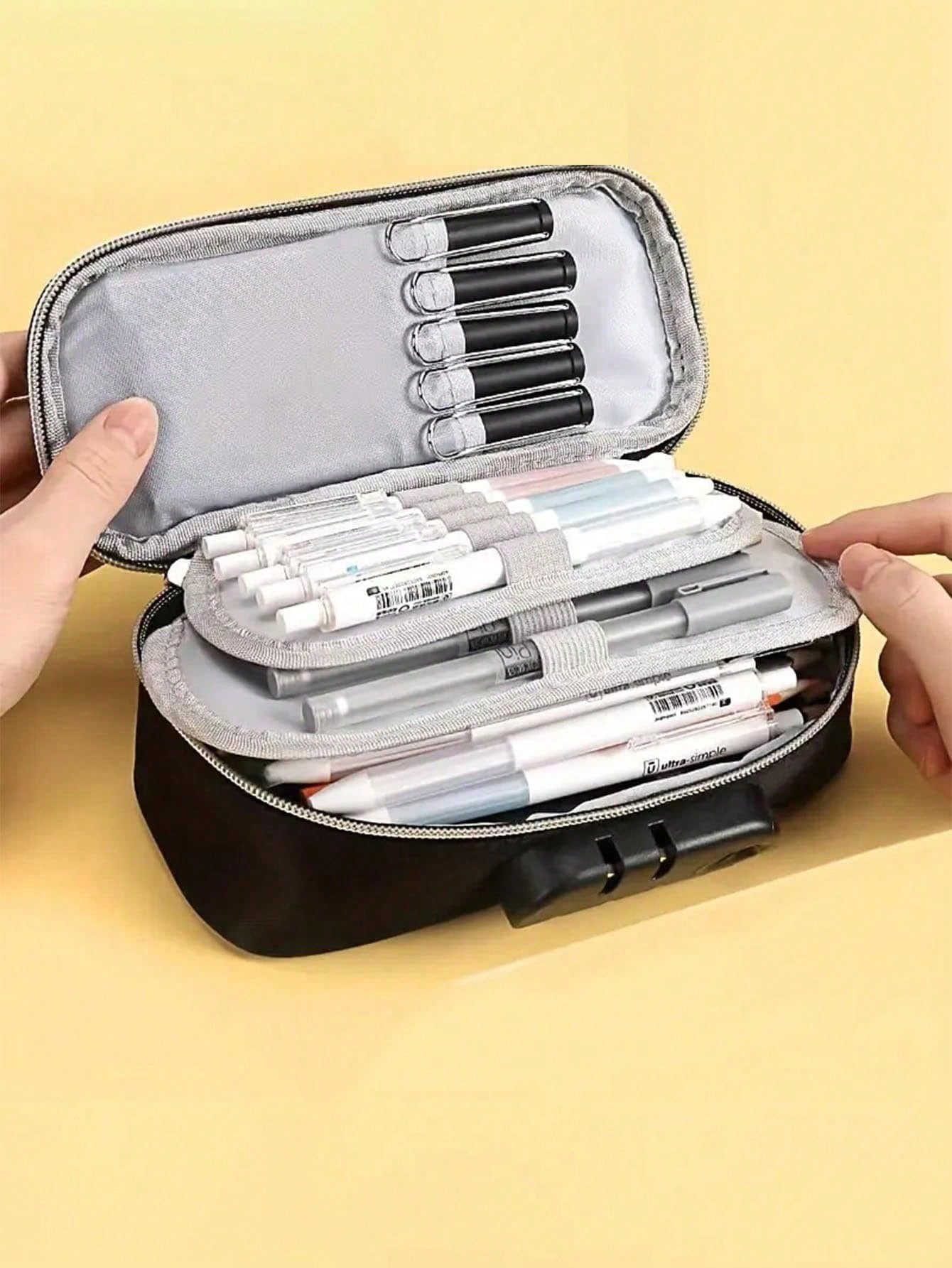 Portable Multifunctional Storage Box, Handheld Combination Lock Pencil Case, Boy Canvas Stationery Box, School Student Large Capacity