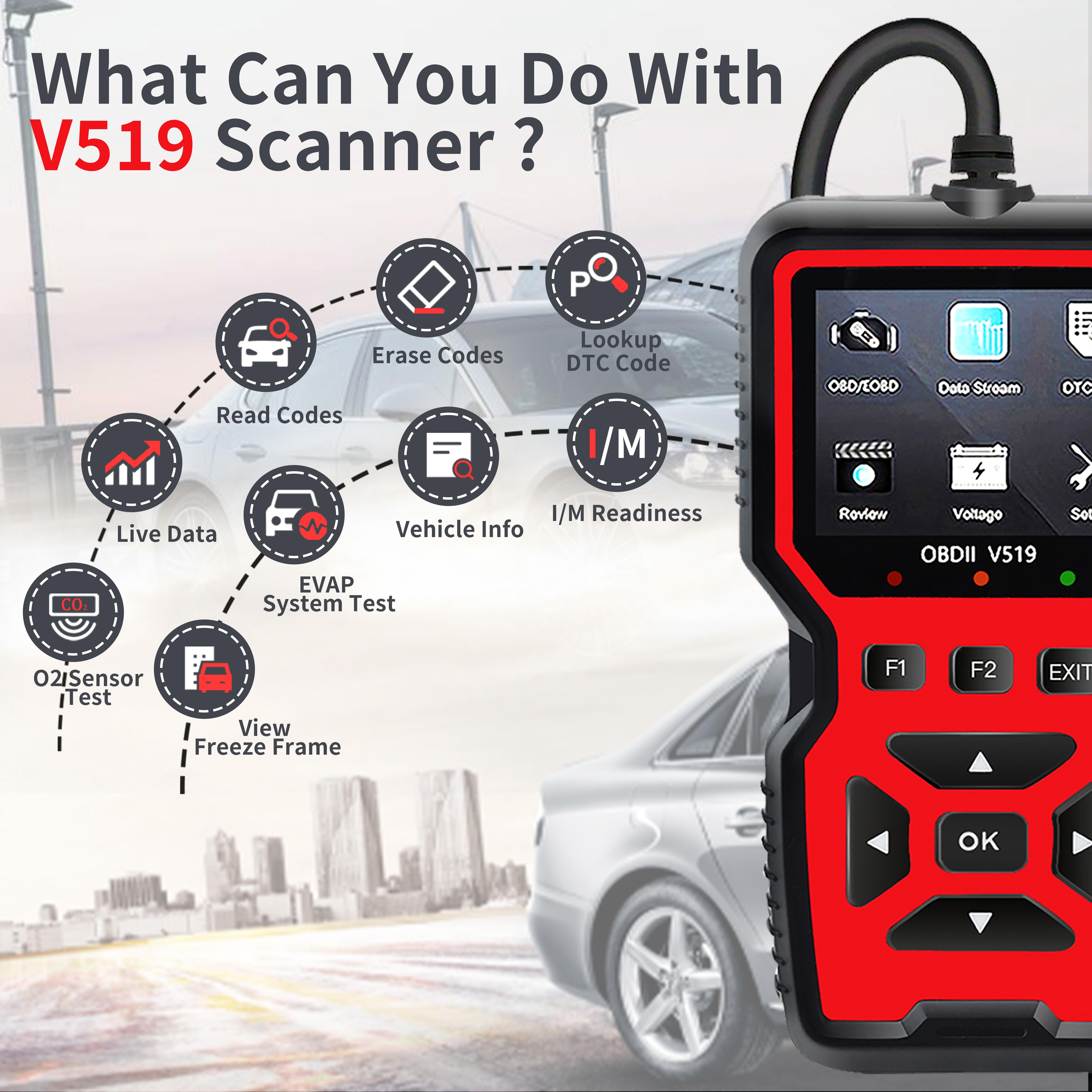 V519 OBD2 Scanner - Professional Mechanic Diagnostic Code Reader Tool with Live Data for Check Engine Light