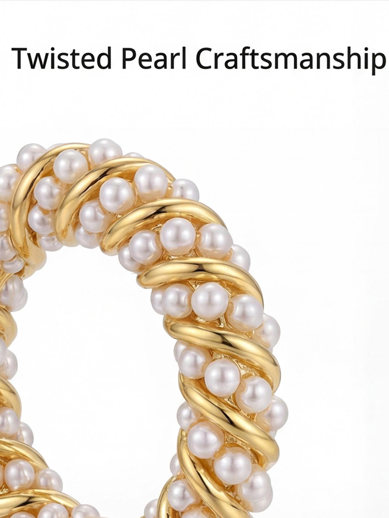 Women's Hypoallergenic Titanium Steel Twisted Pearl Hoop Earrings, Non-Fading Huggie Earrings Premium Fashion Jewellery Jewelry Box Included with Every Order