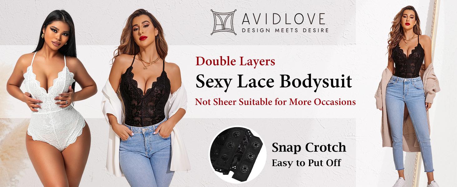 Avidlove Women One Piece Lingerie Deep V  Lace Bodysuit Snap Crotch SpringStatements