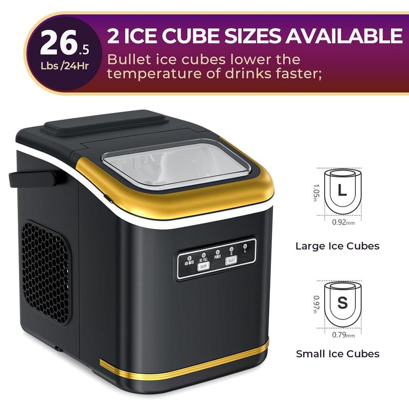 Ice Maker 9 Bullet Ice Cubes in 6 Mins, 26.5lbs/24Hrs, Ice Maker Machine for Home Office Kitchen Bar Party, Black Ice Maker 9 Bullet Ice Cubes in 6 Mins, 26.5lbs/24Hrs, Ice Maker Machine for Home Office Kitchen Bar Party, Black