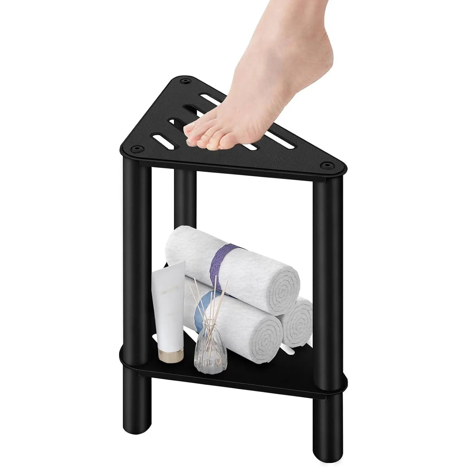 Shower Foot Rest, Stainless Steel Waterproof Shower Stool for Shaving Legs - Corner Bathroom Bench Seat with Storage Shelf for Small Shower SpacesGift