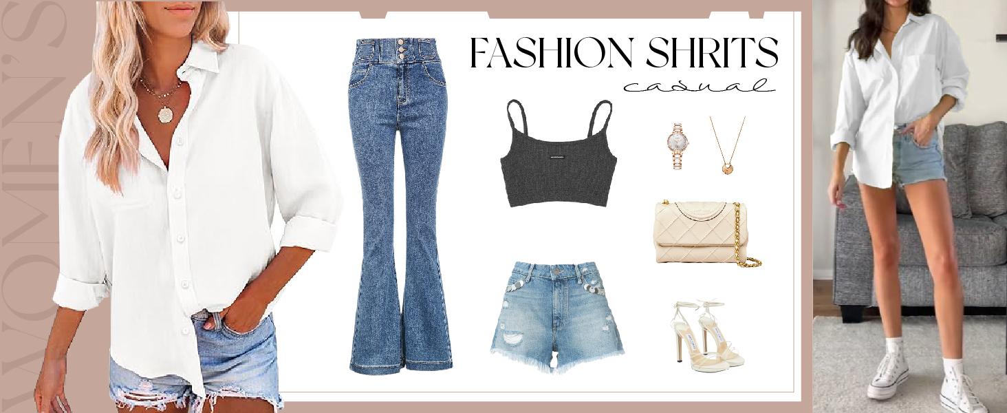 JEKAOYI Womens Oversized Roll Up 100% Cotton Button Down Long Sleeve Shirts V Neck Cuffed Sleeve Work Solid Blouse Tops with Pockets SpringStatements JEKAOYI Womens Oversized Roll Up 100% Cotton Button Down Long Sleeve Shirts V Neck Cuffed Sleeve Work Solid Blouse Tops with Pockets SpringStatements