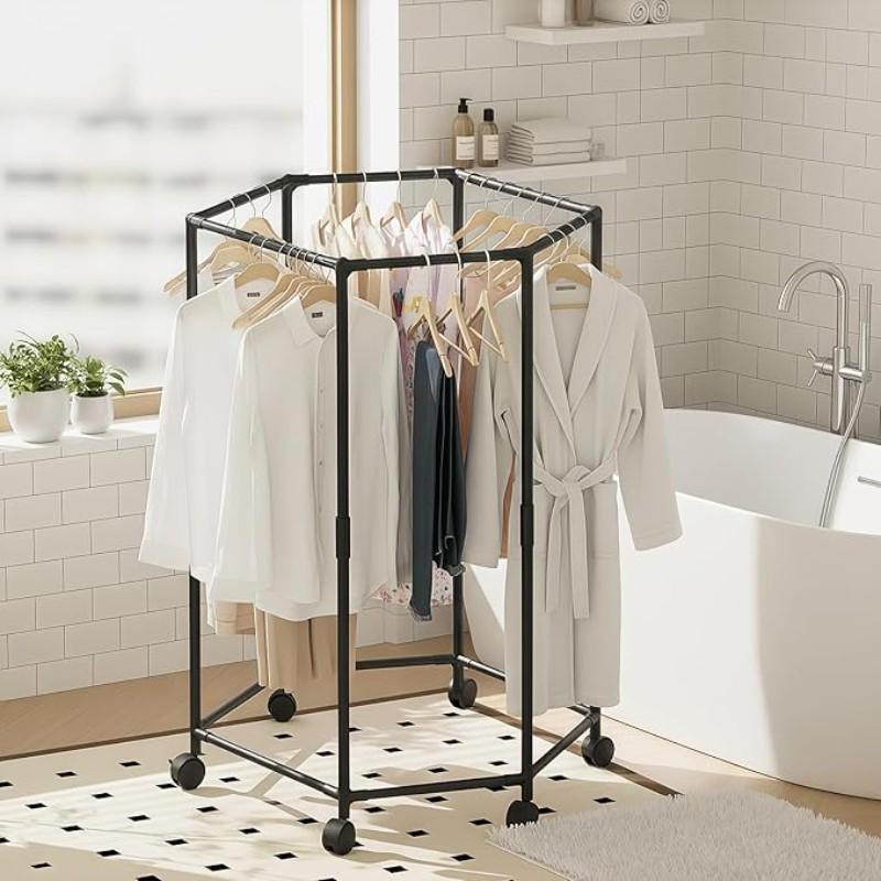 Hexagonal Rotating Clothes Hanger, Self-Standing Vertical Clothing Rack, Space-Saving for Laundry Room, Home Storage, /