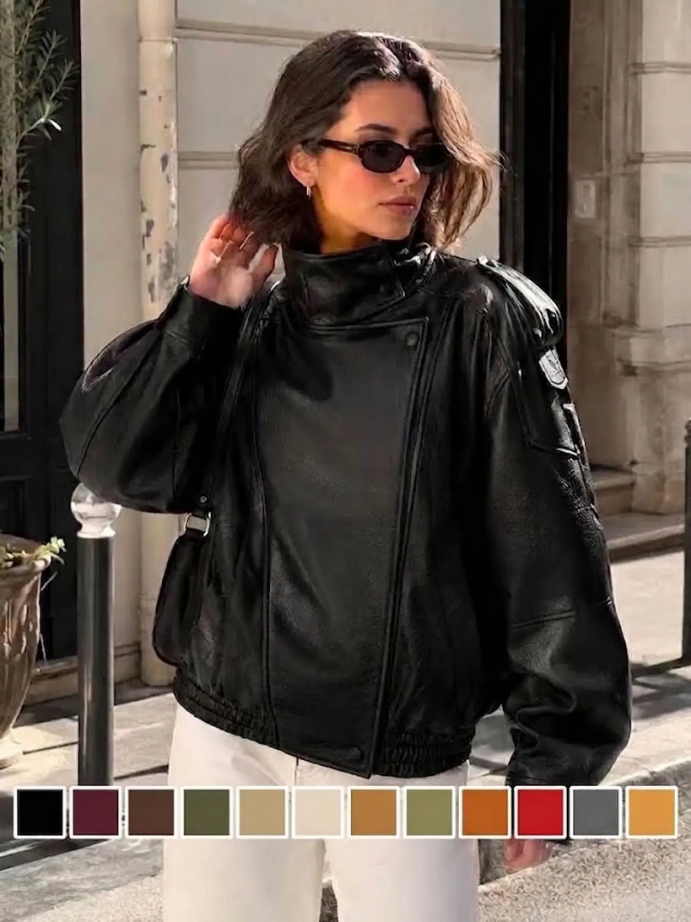 New Women's Loose Oversized Casual Fashion Minimalist Versatile Outerwear Jacket, European and American Style, Premium Faux Leather Black Coat for Spring and Autumn