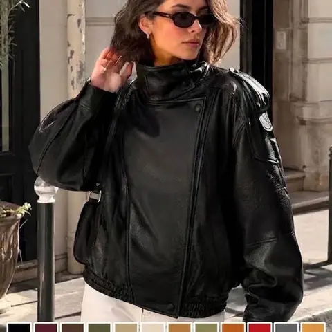 New Women's Loose Oversized Casual Fashion Minimalist Versatile Outerwear Jacket, European and American Style, Premium Faux Leather Black Coat for Spring and Autumn