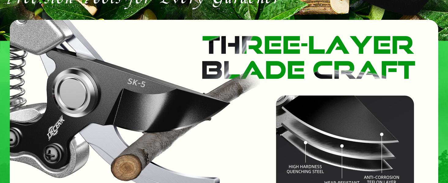 DECERK Pruning Shears for Garden  8.5" Professional Bypass Gardening Scissors & Clippers, Super Sharp SK5 Blade, Ergonomic Handle Heavy Duty Hand Held Pruners, Gardening Gift for Women Men with wood finish, 2025 springtok home Tool