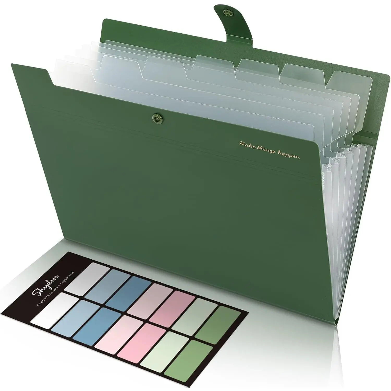 Expanding File Folders with 8 Pockets, Accordion File Organizer with Labels, Portable Paper Bill Receipt Organizer, Letter Size,  School Office Supplies, Olive Green