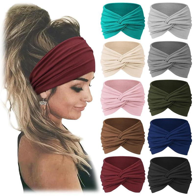 10 Pack Turban Headbands for Women Wide Vintage Head Wraps Knotted Cute Hair Band Accessories Sports & Outdoor