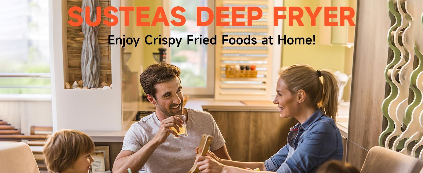 SUSTEAS 1500W deep fryer with basket & temp control. 2.5QT/1.5QT non-stick pots, removable lid - easy-clean for crispy perfection! oil capacity Electric Temperature-Controlled