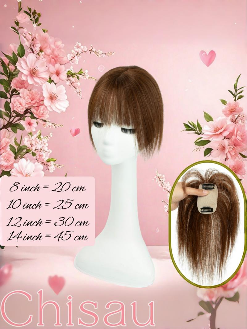 5X9 Real Human Hair Topper with Bangs for Women, Available in Natural Black, Dark Brown, Blonde, And White Gray, Featuring Straight Hair to Boost Volume And Conceal Gray Hair, Enhancing Your Overall Appearance, Perfect for Different Events