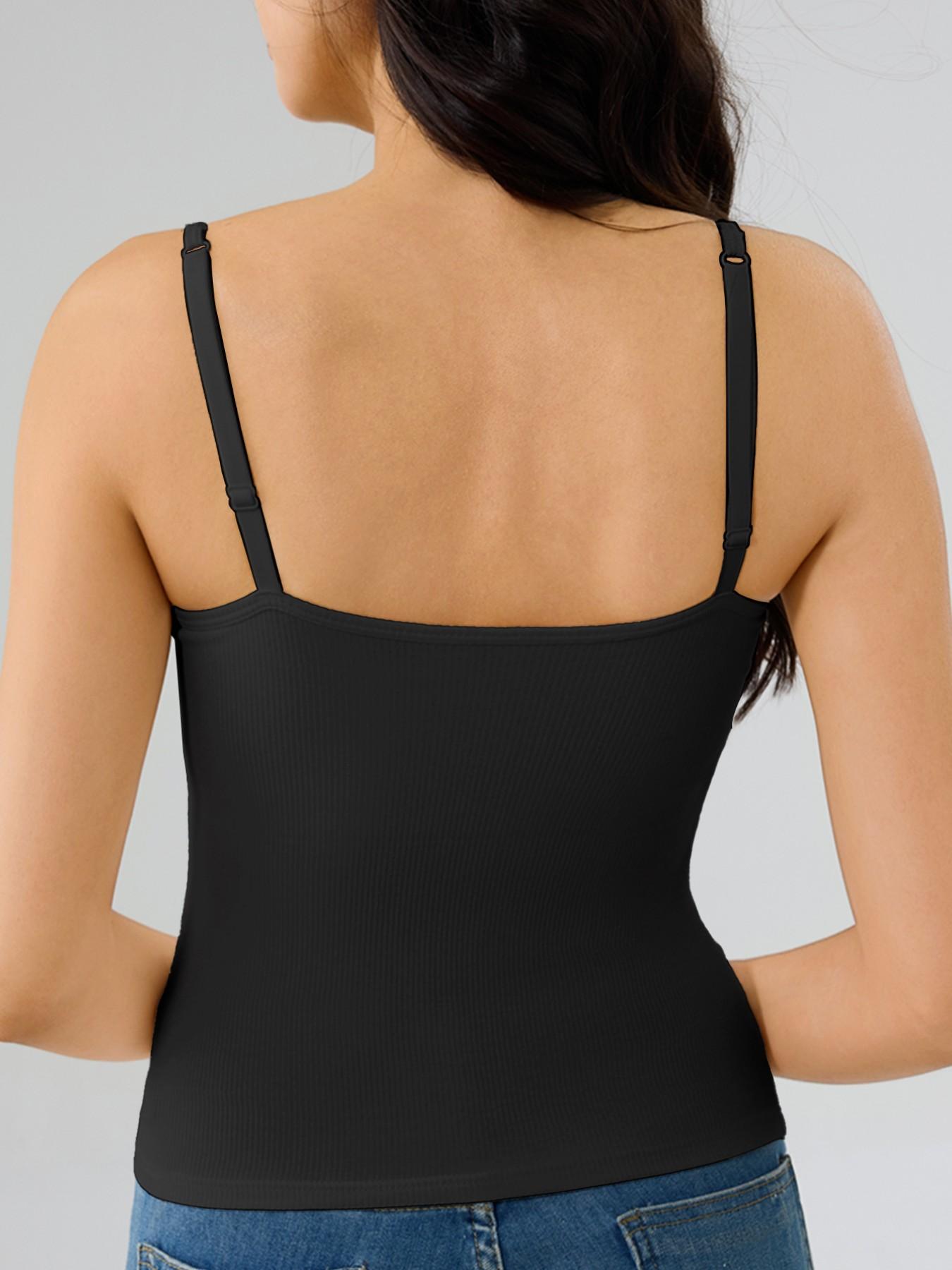 Women's Plain Ribbed Camisole with Padded Bra, Available in 12 Colors, Casual Fitted Vest for All Seasons, Thin Underwear for Daily Wear