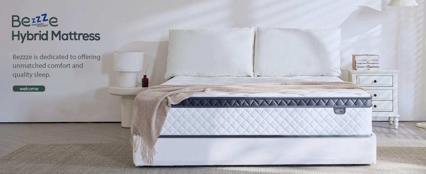 Bezzze Queen Hybrid Mattress in a Box 3-in-1 Comfort Memory Foam Supportive Coils for Zero Motion Transfer Back Lumbar Support Medium Firm Soft Multiple Sizes Twin Full Queen Pressure Relief Traditional Coil Mattress