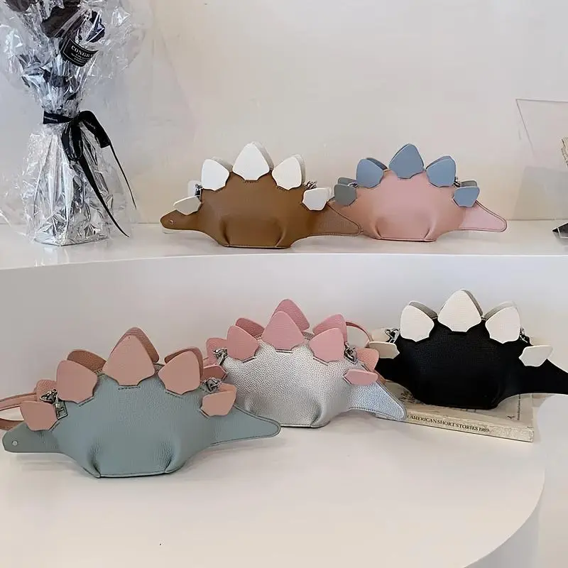 Dinosaur Shaped Nylon Crossbody Bag for Women Teens, Cartoon Faux Leather Shoulder Purse, Colorful Creative Animal Bag for Daily Outings & Parties