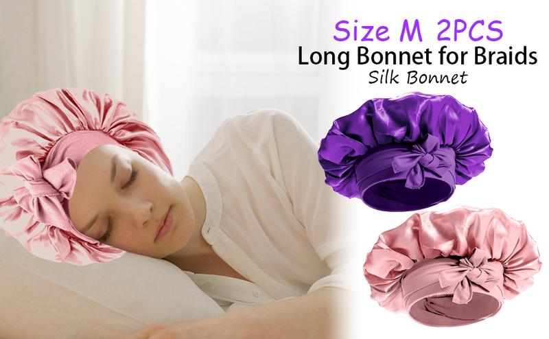 Silk Satin Bonnet for Women Sleeping Cap Double Layer Hair Bonnet with Adjustable Tie Band for Natural Curly Hair Pink Haircare Elastic