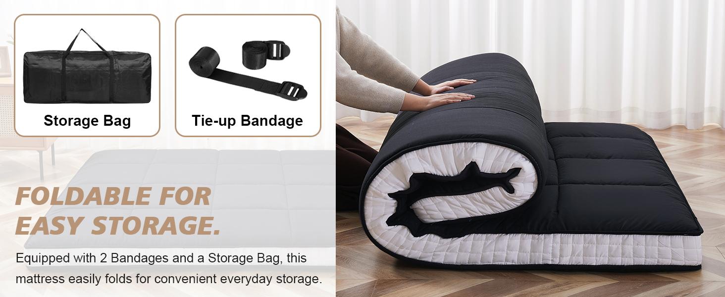 Lilypelle Japanese Futon Mattress, 3.5”/4“ Foldable Tatami Sleeping Pad, Portable Roll-Up Floor Lounger Bed for Adult & Child, Dormitory Floor Mattress Pad