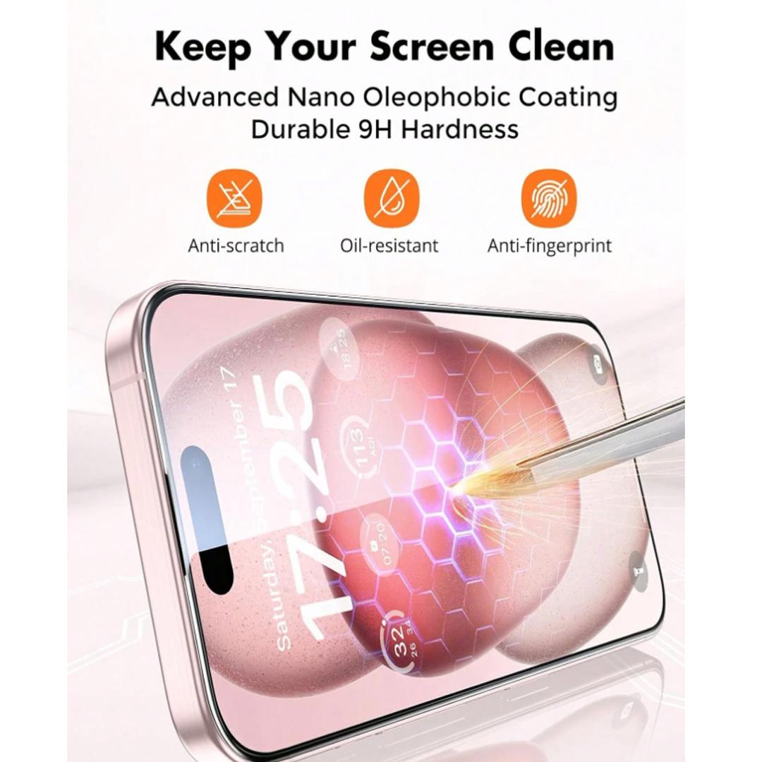 3Pcs Tempered Glass Compatible With iPhone17 Air 16e 15 14 13 12 16 Pro Max Screen Protector Compatible With iphone 11 13Mini 7 8 14 Plus SE X XS 14Pro Phone Screen Protector, Phone Accessories Waterproof Shockproof Anti-Fall Anti-Fall Scratch Resistant